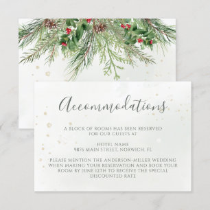 Carte D'accompagnement Mariage hivernal rustique avec baies et cône de pi