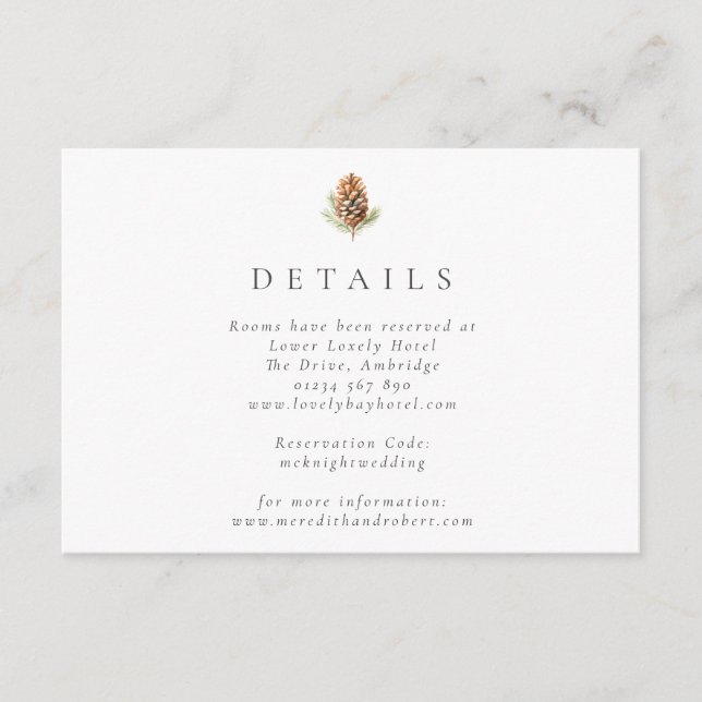 Carte D'accompagnement Mariage hivernal simple de pin d'aquarelle (Devant)