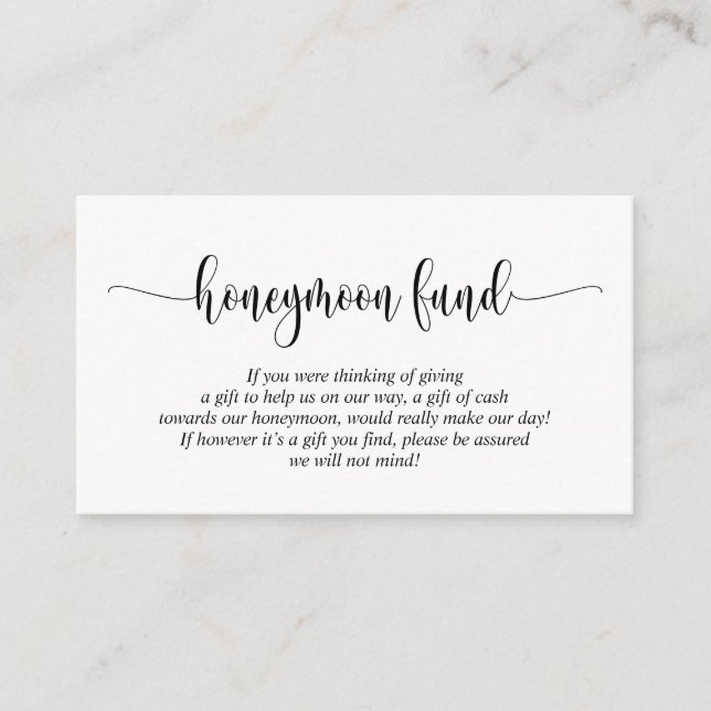 Carte D'accompagnement Mariage Honeymoon Fund et le souhait, Script moder (Devant)