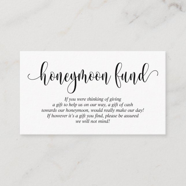 Carte D'accompagnement Mariage Honeymoon Fund et le souhait, Script moder (Devant)