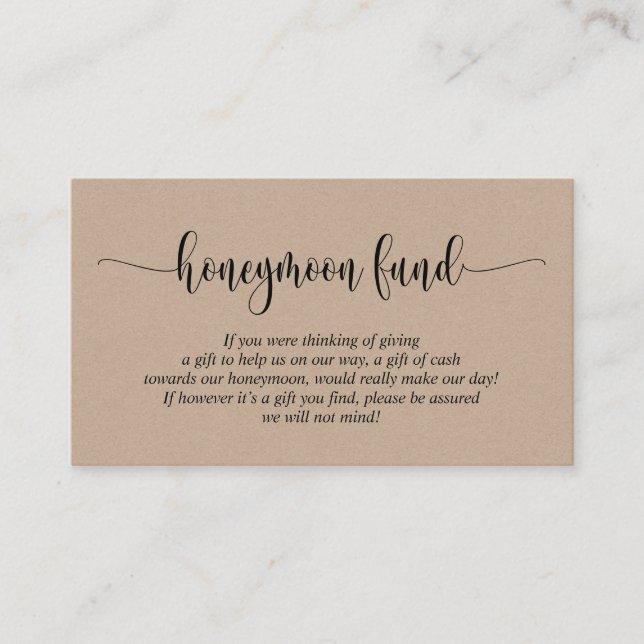 Carte D'accompagnement Mariage Honeymoon Fund et Wish, Rustic Kraft (Devant)