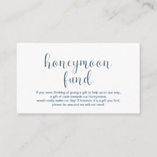 Carte D'accompagnement Mariage Honeymoon fund, Minimal, Police bleue mari