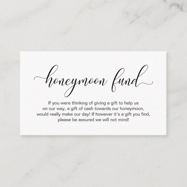 Carte D'accompagnement Mariage Honeymoon Fund, Moderne Élégant Script (Devant)