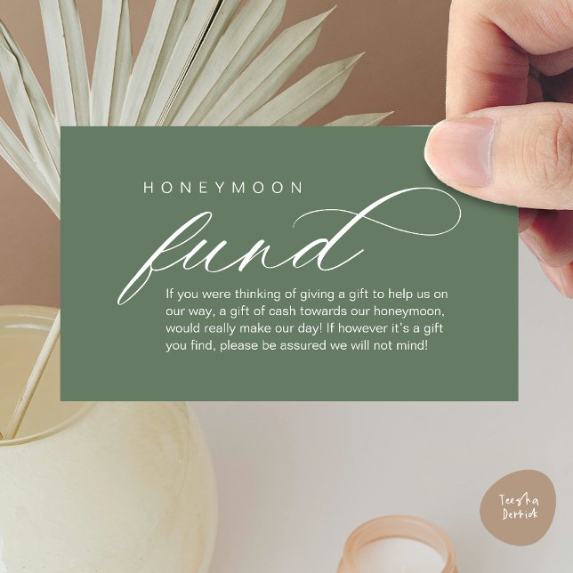Carte D'accompagnement Mariage Honeymoon Fund, Wish, Modern Classy (Wedding Honeymoon Wish, Fund, Cash, Modern Classy Enclosure Card, Forest Sage Green Greenery)