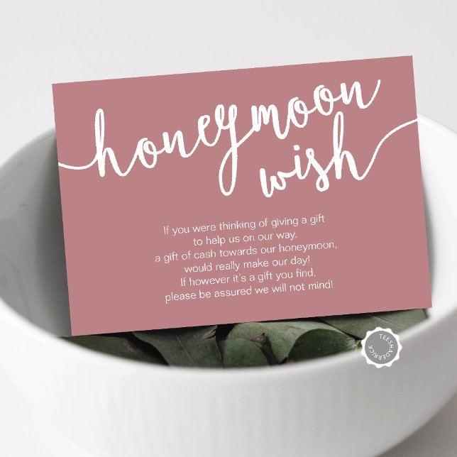 Carte D'accompagnement Mariage Honeymoon Wish Fund, Dusty Rose (Wedding Honeymoon Wish or Honeymoon Fund Enclosure Card, in Dusty rose pink themed)