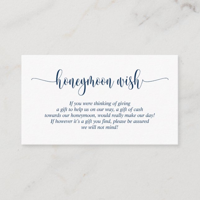 Carte D'accompagnement Mariage Honeymoon Wish Fund, Modern Navy Blue (Devant)
