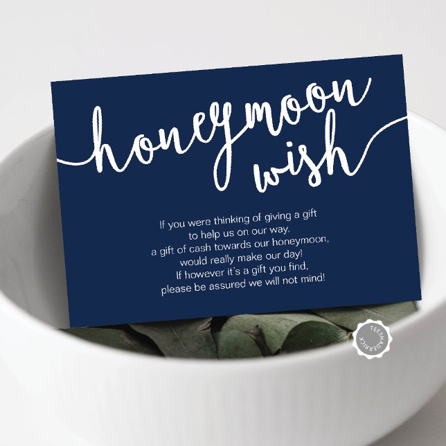 Carte D'accompagnement Mariage Honeymoon Wish Fund, Navy Blue (Wedding Honeymoon Wish or Honeymoon Fund Enclosure Card, in Navy Blue themed)