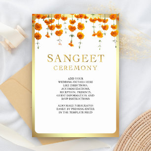 Carte D'accompagnement Mariage indien du sud Sangeet Floral Tagète