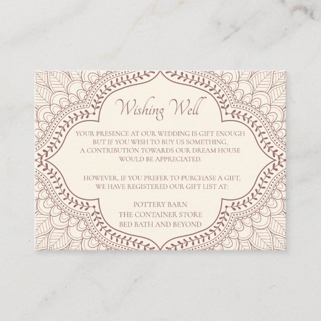 Carte D'accompagnement Mariage indien hindou traditionnel beige Mehndi (Devant)