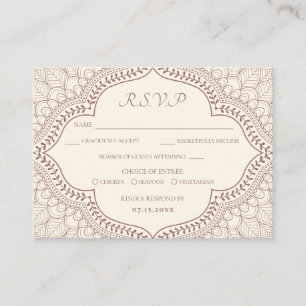 Carte D'accompagnement Mariage indien indien traditionnel Mehndi beige RS