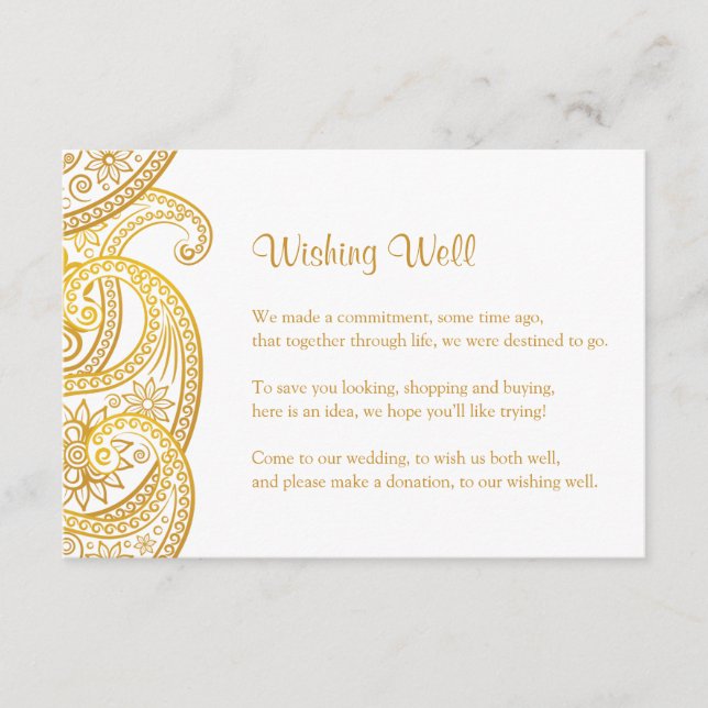 Carte D'accompagnement Mariage indien qui veut bien, Gold Paisley (Devant)