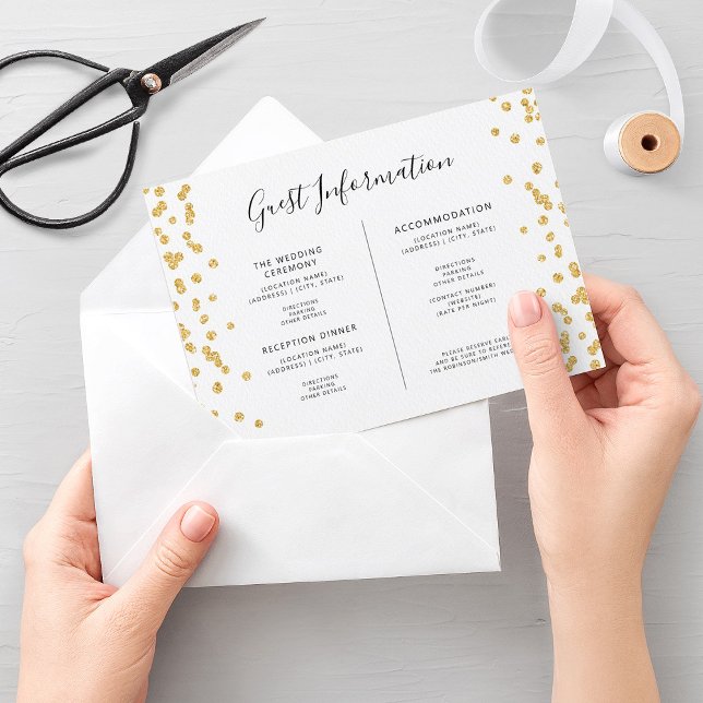 Carte D'accompagnement Mariage Infos Invité Insérer Parties scintillant O (Wedding Guest Info Insert Gold Glitter Confetti )