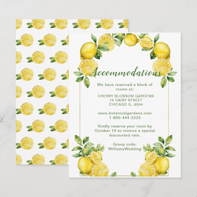 Carte D'accompagnement Mariage Italien Cadre Citron Hébergements (Devant / Derrière)