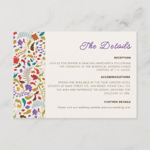 Carte D'accompagnement Mariage Jardin de fleurs exotiques Wild Rose Woods