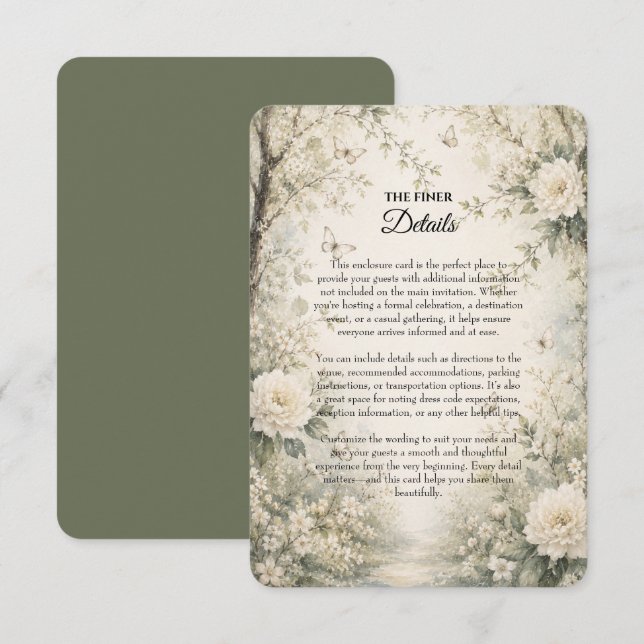 Carte D'accompagnement Mariage Jardin de Printemps Papillon Blanc (Devant / Derrière)
