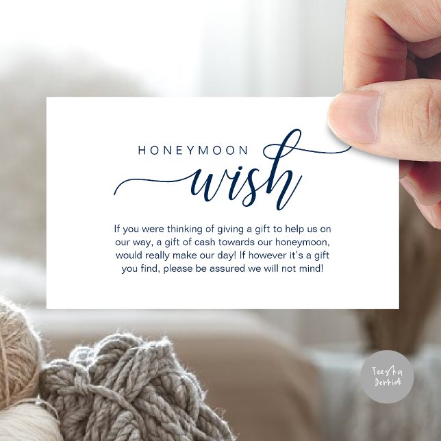 Carte D'accompagnement Mariage Lune de miel, Fonds, Espèces, Classique mo (Wedding Honeymoon Wish, Fund, Cash, Modern Classy Enclosure Card, Navy Blue)