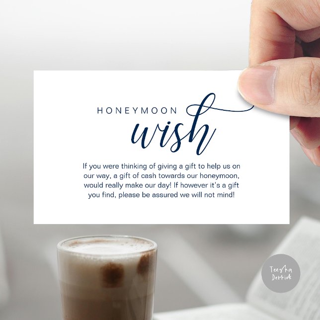 Carte D'accompagnement Mariage Lune de miel, Fonds, Espèces, Classique mo (Wedding Honeymoon Wish, Fund, Cash, Modern Classy Enclosure Card, Navy Blue)