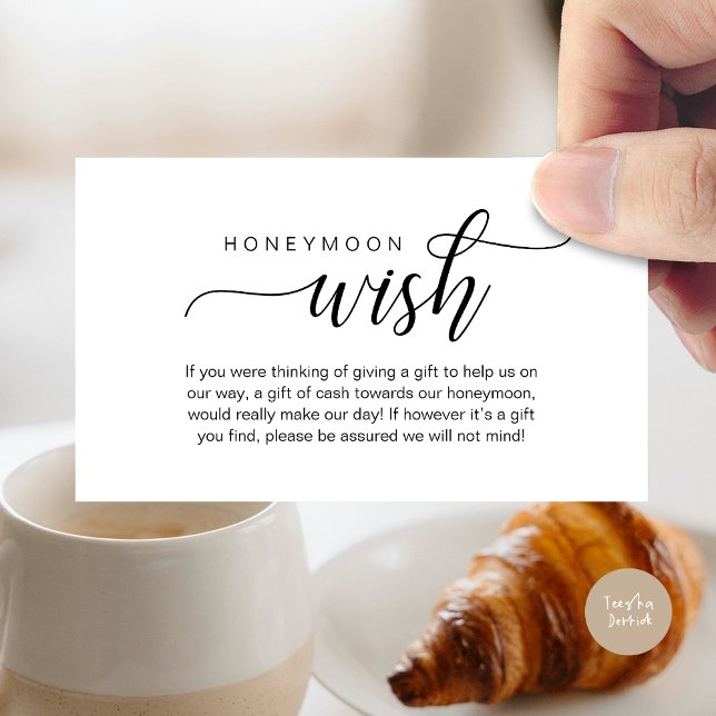 Carte D'accompagnement Mariage Lune de miel, Fonds, Espèces, Classique mo (Wedding Honeymoon Wish, Fund, Cash, Modern Classy Enclosure Card, Black White)