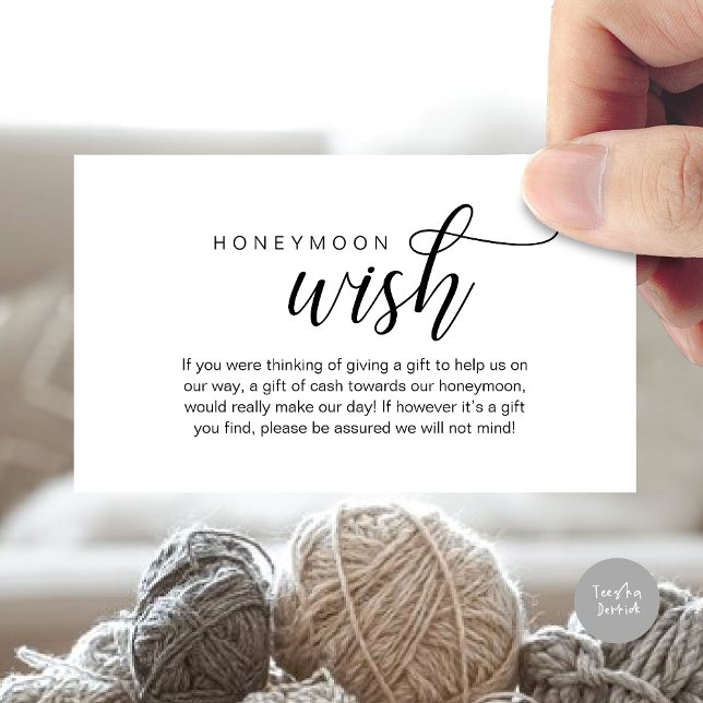 Carte D'accompagnement Mariage Lune de miel, Fonds, Espèces, Classique mo (Wedding Honeymoon Wish, Fund, Cash, Modern Classy Enclosure Card, Black White)