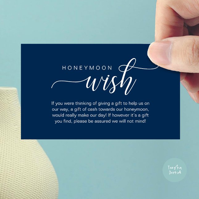 Carte D'accompagnement Mariage Lune de miel, Fonds, Espèces, Classique mo (Wedding Honeymoon Wish, Fund, Cash, Modern Classy Enclosure Card, Navy Blue)