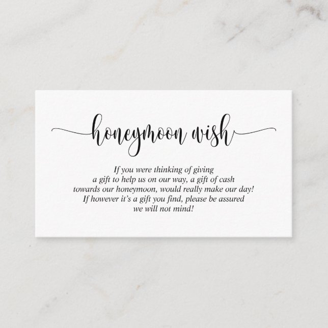 Carte D'accompagnement Mariage Lune de miel souhait ou fonds, Script mode (Devant)
