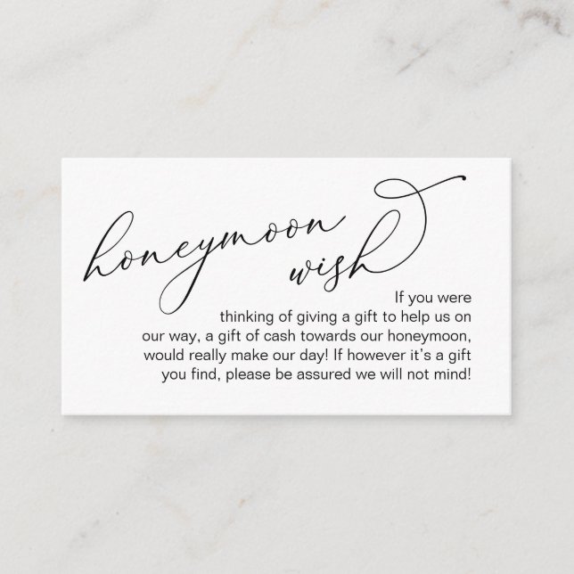 Carte D'accompagnement Mariage Lune de miel souhait, Script romantique mo (Devant)