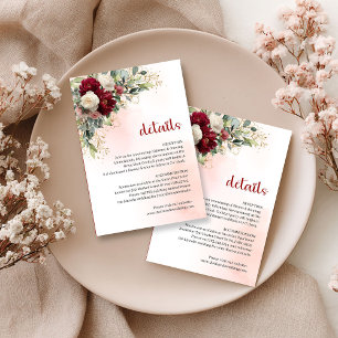 Carte D'accompagnement Mariage Luxe Blanc Floral Bourgogne Or Info