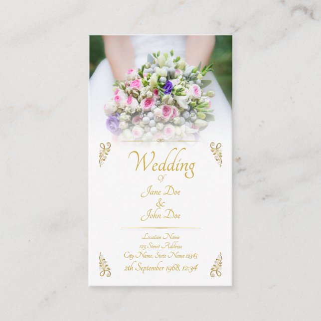 Carte D'accompagnement Mariage - mariée avec bouquet mariage coloré (Devant)