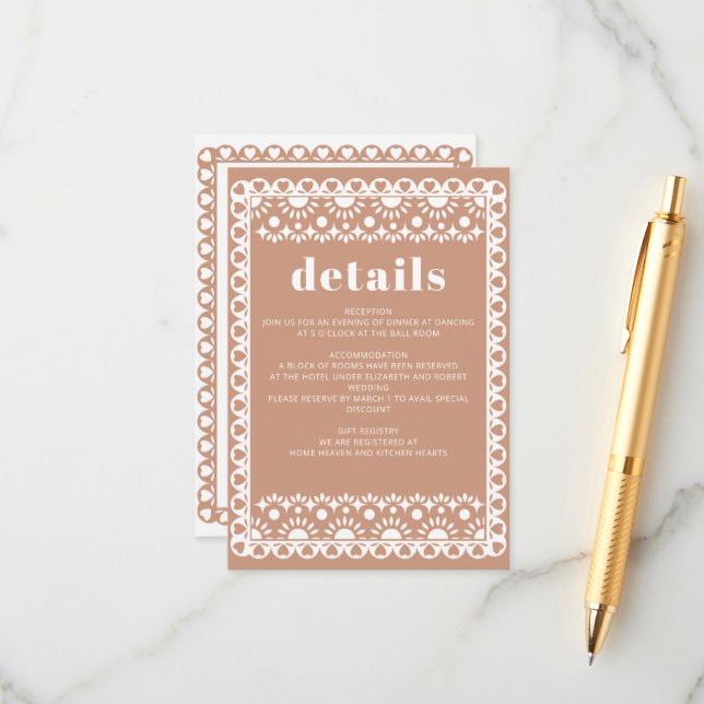 Carte D'accompagnement Mariage mexicain Fiesta Barro Papel Picado Boho (Devant/Arrière en situation)