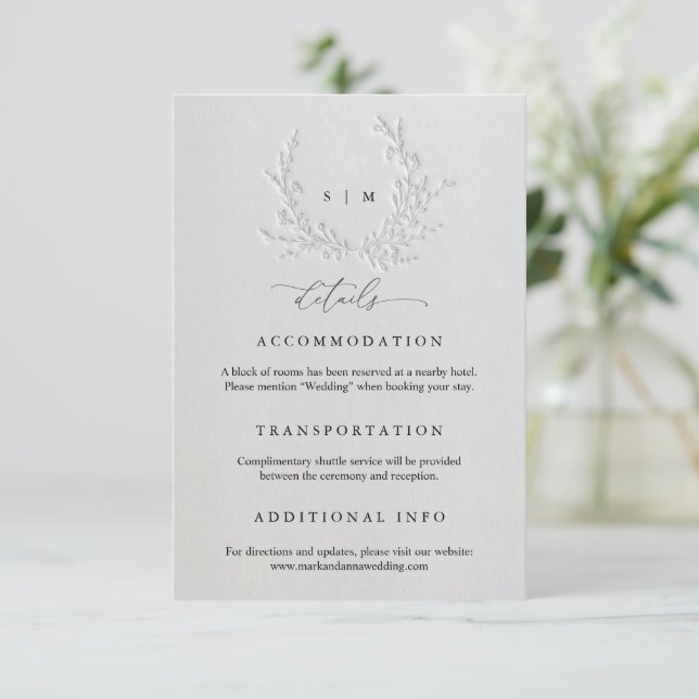 Carte D'accompagnement Mariage minimal faux blind deboss (Debout devant)