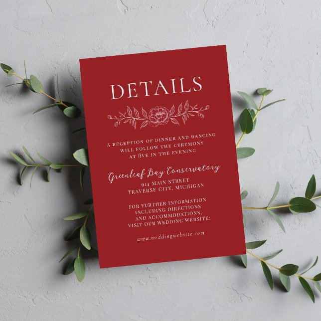 Carte D'accompagnement Mariage Minimal Floral Simplicité 1 Cranberry (Créateur téléchargé)