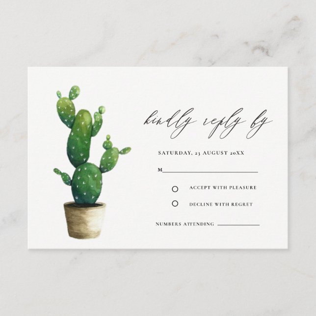 Carte D'accompagnement Mariage minimal Poted Cactus Green Foliage RSVP (Devant)