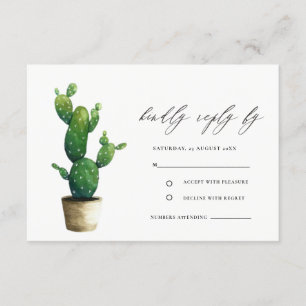 Carte D'accompagnement Mariage minimal Poted Cactus Green Foliage RSVP