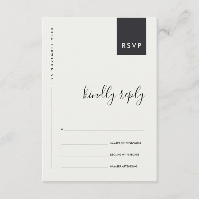 CARTE D'ACCOMPAGNEMENT MARIAGE MINIMAL SCANDI BLACK WHITE TYPOGRAPHIE RSV (Devant)