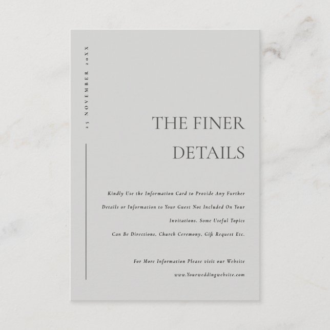 Carte D'accompagnement Mariage Minimal Typographie Gris Clair Doux Détail (Devant)