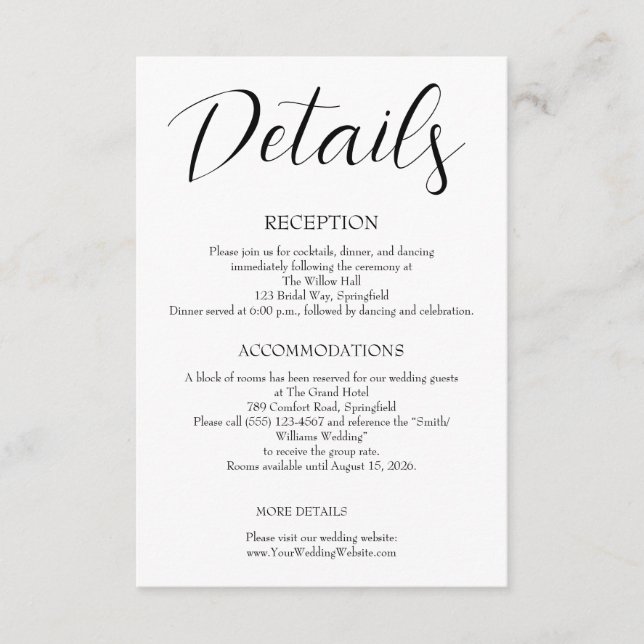 Carte D'accompagnement Mariage Minimaliste  (Devant)