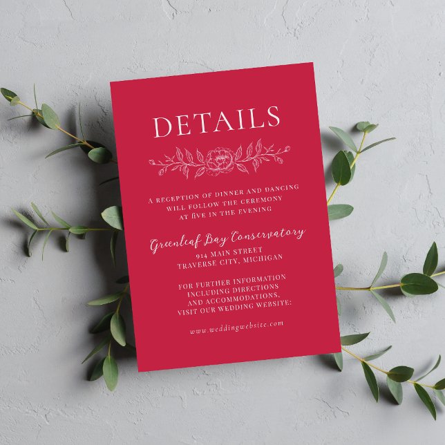 Carte D'accompagnement Mariage Minimaliste 1 Framboise Simplicité Florale (Créateur téléchargé)