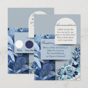 Carte D'accompagnement Mariage minimaliste aux perles de hortensia bleu p