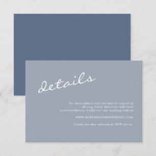 Carte D'accompagnement Mariage minimaliste bleu foncé simple Détails