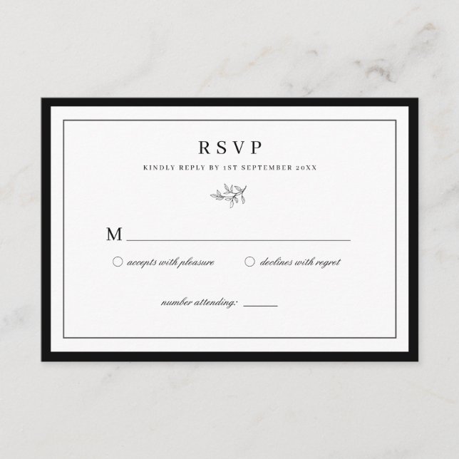 Carte D'accompagnement Mariage minimaliste de la feuille RSVP (Devant)