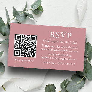 Carte D'accompagnement Mariage minimaliste Dusty Rose QR RSVP