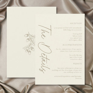 Carte D'accompagnement Mariage Minimaliste Feuille Gland Automne Crème d'