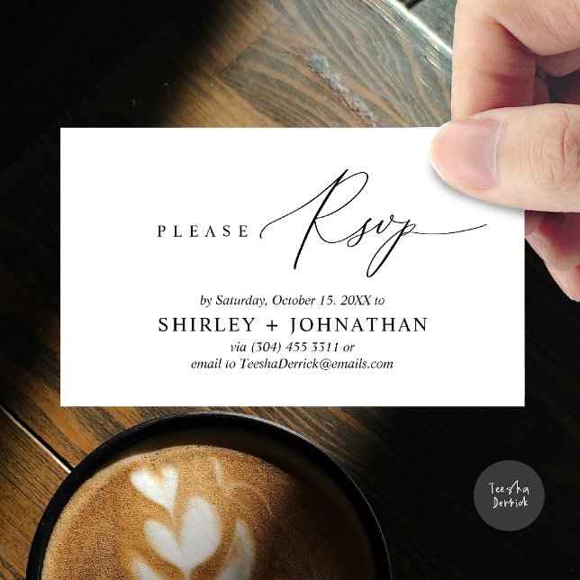Carte D'accompagnement Mariage minimaliste moderne RSVP (Wedding invitation RSVP via Phone or email respond reminder Enclosure Card in aesthetic White Black)