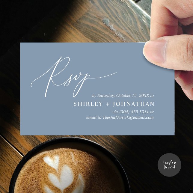 Carte D'accompagnement Mariage minimaliste moderne RSVP (Wedding invitation RSVP via Phone or email respond reminder Enclosure Card in aesthetic Dusty Blue)