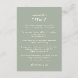 Carte D'accompagnement Mariage Minimaliste Moderne Vert Sauge Intempore