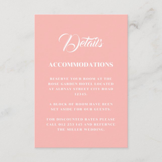Carte D'accompagnement Mariage minimaliste Pastel Pink (Devant)