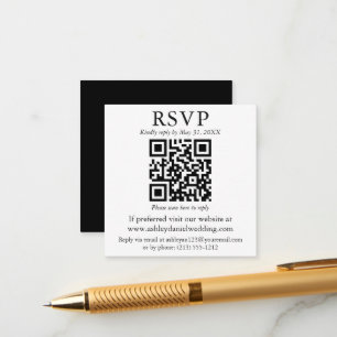 Carte D'accompagnement Mariage minimaliste QR noir blanc Carré RSVP