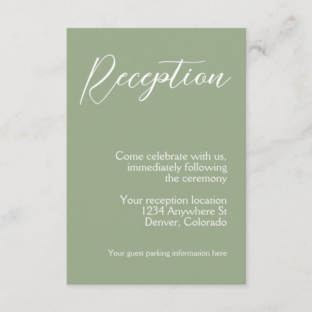 Carte D'accompagnement Mariage minimaliste Sage vert (Devant)