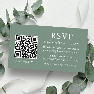 Carte D'accompagnement Mariage minimaliste Sage vert QR RSVP