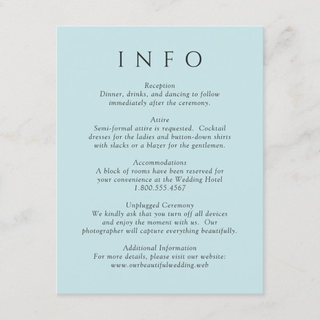 Carte D'accompagnement Mariage minimaliste sarcelle moderne (Devant)